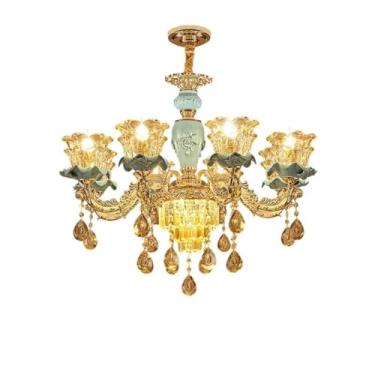 Imagem de Lustre de cristal de luxo em estilo europeu para villas e palácios - Design grandioso para sala de estar, sala de jantar de hotel e quarto | Luminária de destaque em cerâmica de alta qualida