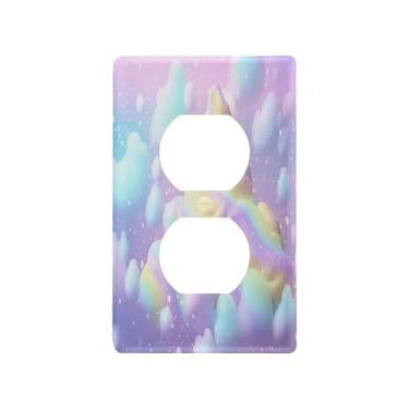 Imagem de Blueangle Placa de parede de tomada dupla em espiral de sorvete arco-íris, tamanho padrão, placas de cobertura de tomada elétrica de 1 gangue para decoração de quarto de escritório em casa, 4,53 x