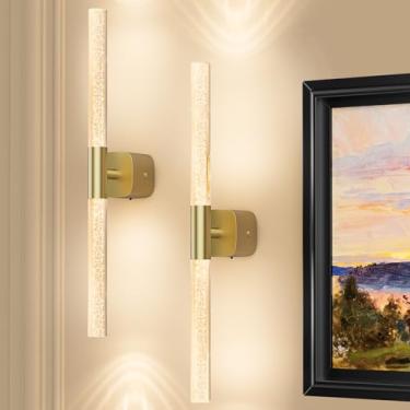 Imagem de Arandelas de parede douradas operadas por bateria, conjunto de 2 lâmpadas de parede recarregáveis alimentadas por bateria com lâmpadas de parede reguláveis de 6000 mAh não conectadas para quarto e