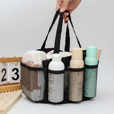 Imagem de Bolsa de chuveiro de malha com vários bolsos, com alças, organizador portátil, para banheiro, dormitório, academia, viagens e uso ao ar livre (preto)