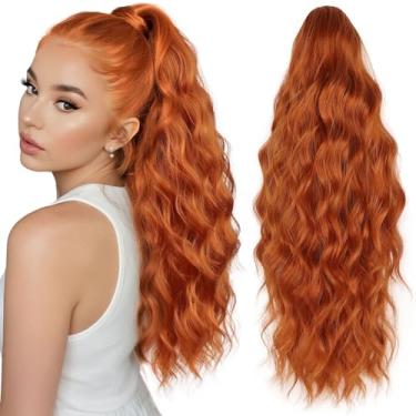 Imagem de Sarannala Extensão de rabo de cavalo com clipe de garra de 45,7 cm de comprimento e ondulado com clipe de fibra sintética em rabo de cavalo, extensão de rabo de cavalo de aparência natural para