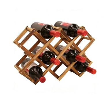 Imagem de Aeumruch Rack de vinho de madeira rack de vinho de pinho ornamentos criativos dobráveis de madeira para vinho (marrom escuro, para 10 garrafas)