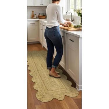 Imagem de Kilim Runner recortado 5 x 15 juta padrão bege sólido juta natural 0,7 cm de espessura tapete tecido à mão para uso interno e externo – ideal para cabeceira, cozinha, entrada