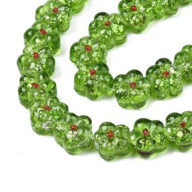 Imagem de 10 peças de contas de flores verdes feitas à mão, contas de flores 3D, com glitter prateado, decoração faça você mesmo, joias, colar, pulseira, brincos, chaveiros, dia dos namorados, dia de São