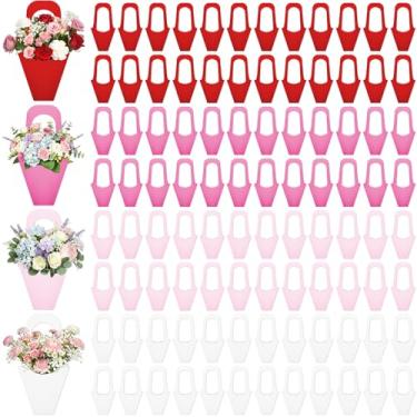 Imagem de Chivertion 24 caixas de flores para arranjos rosa vermelho buquê de flores sacos de presente com alça suporte para buquê pendurado sacos de embrulho para dia dos namorados dia das mães florista