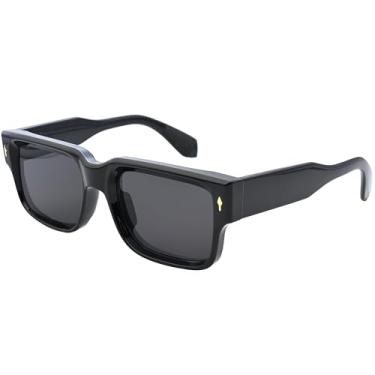 Imagem de Kursan Óculos de sol com armação quadrada para mulheres e homens modernos óculos de sol retangulares grossos com proteção UV400, Preto/preto