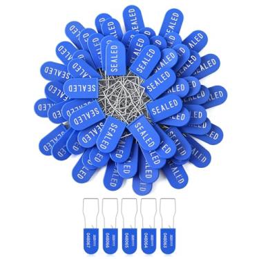 Imagem de Geelin Cadeado de plástico azul, 100 peças, selos de segurança, cadeados de arame de metal, descartáveis, etiquetas seladas antiadulteração, cadeado numerado sequencialmente