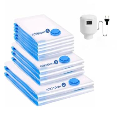 Imagem de Kit 10 Sacos a Vácuo Organizadores com Bomba Manual ou Elétrica para Roupas, Mala de Viagem e Guarda-Roupa(10 Sacos M, G, GG + Bomba 110V)