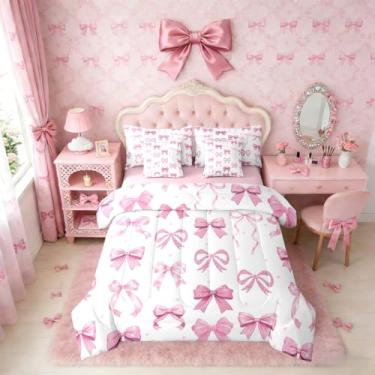 Imagem de Erosebridal Conjunto de cama solteiro com laço rosa, 7 peças, princesa, sonhadora, com laço e lençol para decoração de quarto de crianças, adolescentes e mulheres, lençol com laço fofo em uma bolsa