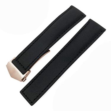 Imagem de SOMKB Pulseiras de relógio de 20 mm, 22 mm, de lona, de couro, nylon, fivela dobrada, preta, para Tag Heuer CARRERA AQUARACER Series Watch Band Substituir (Cor: Preto Preto Rosa, Tamanho: 22 mm)