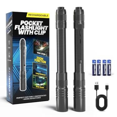 Imagem de Lanterna de caneta recarregável, lanterna de bolso com zoom de 800 lm, com clipe, modos duplos, caneta de LED, à prova d'água, lanternas brilhantes para emergências domésticas ao ar livre (2, preto)