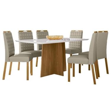 Imagem de Mesa de Jantar Anitta 160x90 cm com Vidro Ype Off White e 6 Cadeiras Mariana Ype Veludo Nude - New Ceval