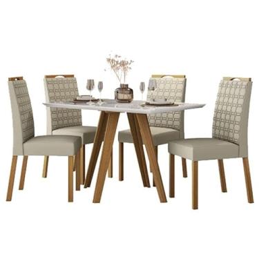 Imagem de Mesa de Jantar Mariah 120x80 cm com Vidro Ype Off White e 4 Cadeiras Mariana Veludo Nude - New Ceval