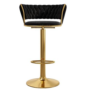 Imagem de Banquetas de bar de cozinha para café da manhã banquetas de bar com encosto de veludo assento acolchoado cadeiras de bar bancos altos com apoio para os pés (cor: Almofada azul para perna dourada