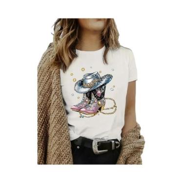 Imagem de Camiseta Masculina Estilo Cowboy Ocidental De Manga Curta Estampada, M