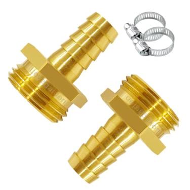 Imagem de LOVEGARDEN 2 peças conectores de reparo de mangueira de jardim de latão 1/5.1 cm Barb x 3/10.2 cm GHT macho adaptador de mangueira de água com braçadeiras