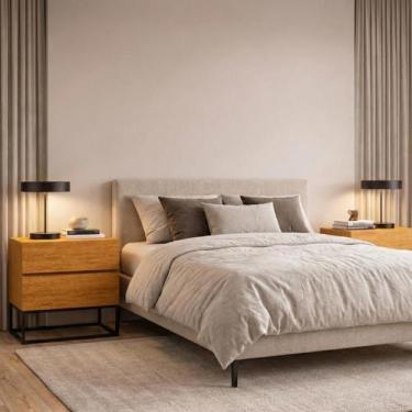 Imagem de Kit 2 Mesas De Cabeceira Para Quarto Casal Eros 45cm Base Ferro Estilo