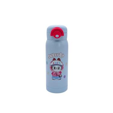 Imagem de Garrafa Térmica Infantil Inox 304 420ml com Trava Antivazamento – Squeeze Portátil para Escola e Mochila, Tampa com Clique, Design Divertido – Mantém Bebidas Frias e Quentes (p2037) (Azul)