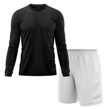 Imagem de Kit Calção Short Futebol Basquete Branco + Manga Longa Masculina Segunda Pele Dry-Masculino