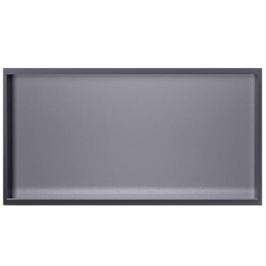 Imagem de Prateleiras de nicho retangular cinza fosco, armazenamento de parede embutido para xampu e sabonete, organizador de banheiro com suporte de papel higiênico e descanso para os pés (70 x 28 x 12,5 cm)