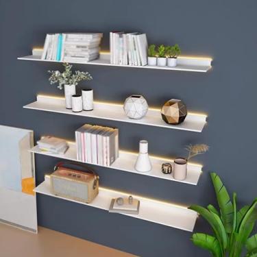 Imagem de Prateleiras de parede flutuantes, adoção de material de ferro, luzes de efeito LED adequadas para casa, shopping centers, podem ser montadas verticalmente ou horizontalmente (preto, 150 x 20 x 6 cm)