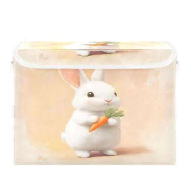 Imagem de SEHANY Cestas de armazenamento fofas de coelho de desenho animado com tampas, organizador de caixas de armazenamento de tecido para armário de roupas, cobertor de escritório, berçário, 42 x 32 x 30 cm