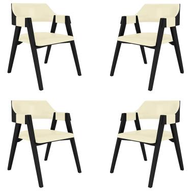 Imagem de Kit 4 Cadeiras Sala de Jantar e Jogos Carteados Madeira Maciça Poker PU OffWhite/Preto G42 - Gran Belo