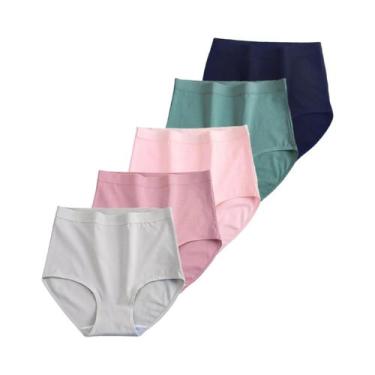 Imagem de Calcinhas De Algodão De Cintura Alta plus Size Para Mulheres, 5 Peças/