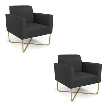 Imagem de Kit 2 Poltronas Base X Industrial Dourado Marisa Corino Preto D03 - D\'rossi