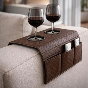 Imagem de Esteira Porta Copo Sofá Porta Controle Kit 2 Peças Couro Bandeja Moder