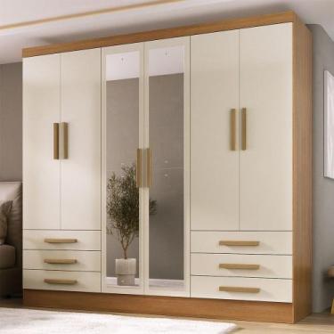 Imagem de Guarda-Roupa Solteiro Lancaster 6 Portas 6 Gavetas 100% Mdf com Espelh