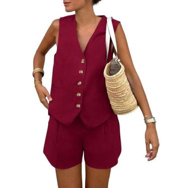 Imagem de Conjunto Coordenado PRETTYGARDEN Colete Vinho e Shorts XL