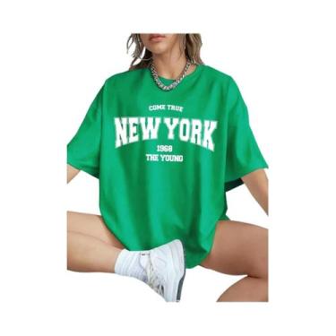 Imagem de Camiseta Feminina Oversize De Algodão 1968 Nova York Jovem Casual Stre
