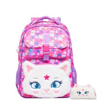 Imagem de Kit Escolar Gatinha Mia Mochila Rodas + Estojo Pelúcia Luxo - Xeryus