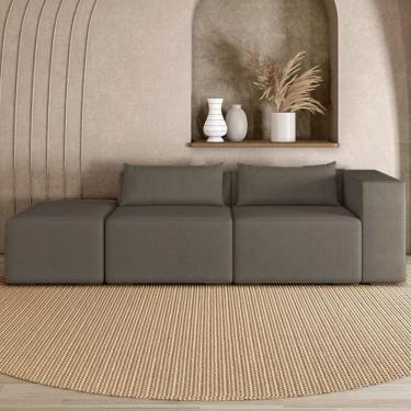 Imagem de Sofá 4 Lugares 323cm com Puff Esquerdo Fay Veludo Marrom Z55 - Mpozenato