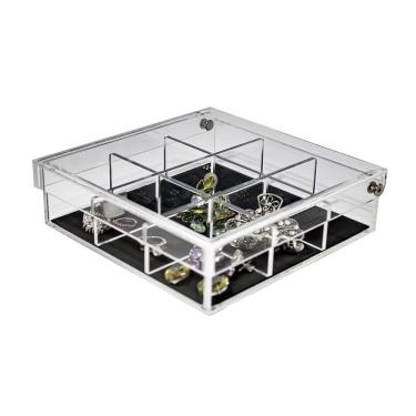 Imagem de Porta Joias Acrílico Square Com Tampa Articulada E 9 Nichos