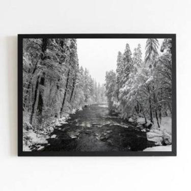 Imagem de Quadro Fotografia Floresta Com Neve 45X34Cm Com Vidro Preta