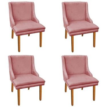 Imagem de Kit 4 Cadeiras de Jantar Suede Rose Pés Palito