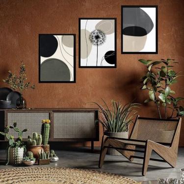 Imagem de Kit 3 Quadros Arte Dente Leão Cinza E Preto 24X18Cm - Vidro