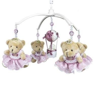 Imagem de Móbile Musical Ursinha Princesa E Balão Rosê Quarto Bebê - Potinho de 