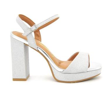 Imagem de Sandália Vizzano Original Salto Grosso Alto Feminino 651, 36, Prata