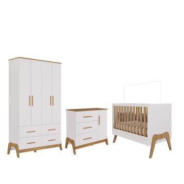 Imagem de Quarto Completo Bebê Retrô Guti Móveis Peroba Berço 5 em 1 MDF