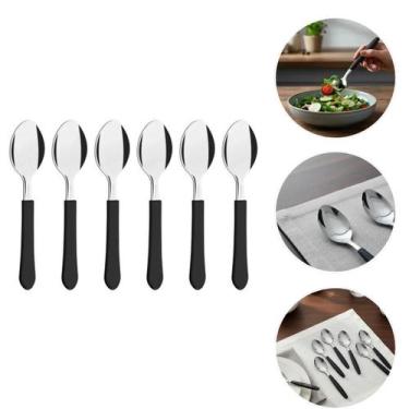 Imagem de Kit 6 Talheres de Mesa Inox Cabo Plástico Preto Resistentes Cozinha Us