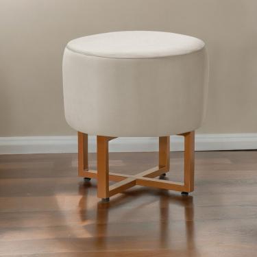 Imagem de Puff Banqueta Pequim Redondo com Assento em Espuma Revestimento em Veludo Bege