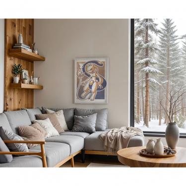 Imagem de Quadro Decorativo Mewtwo Retangular 30X40 em Vinil com Vidro Moldura Baixa Amadeirado