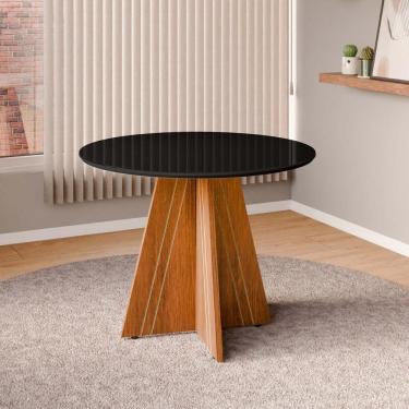 Imagem de Mesa De Jantar Redonda Com Vidro 4 Lugares Multimóveis Cr50245 Cinamomo-preto