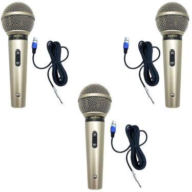 Imagem de Kit Microfone Dinâmico SM-58 P4 para Vocais e Apresentações com 3 Unidades Champanhe Leson