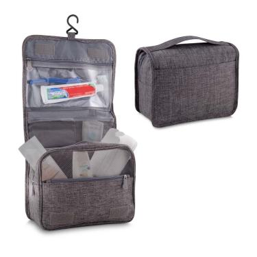 Imagem de Necessaire Grande com Cabide em Poliéster Impermeável 40x24x10CM Cinza com Múltiplos Co...