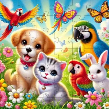 Imagem de Quebra-cabeças Infantil Animais Domésticos de 20 Peças em MDF para Estimular Memória e...