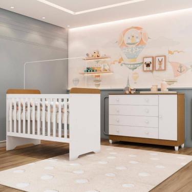 Imagem de Quarto Bebê Berço Americano 3 em 1 Gabrielle Cômoda Infantil Fraldário Taís 100% MDF Br...